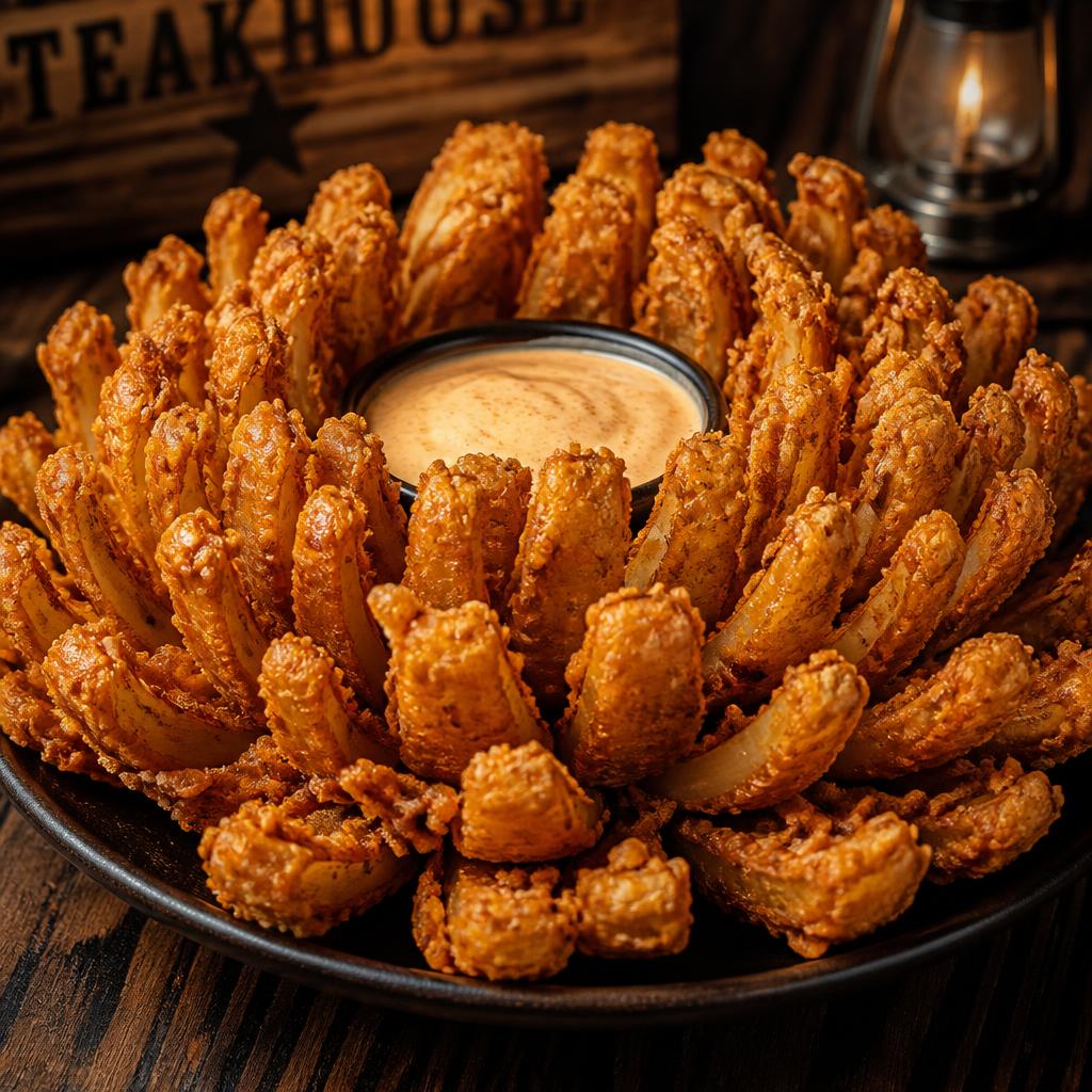Deep-fried blooming sweet onion with chipotle remoulade