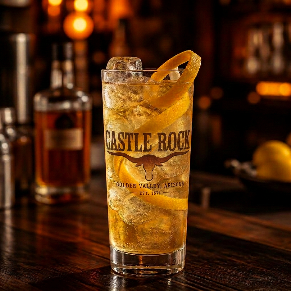 The Original Cowboy cocktail at Castle Rock — Knob Creek bourbon, fresh lemon, simple syrup, club soda.