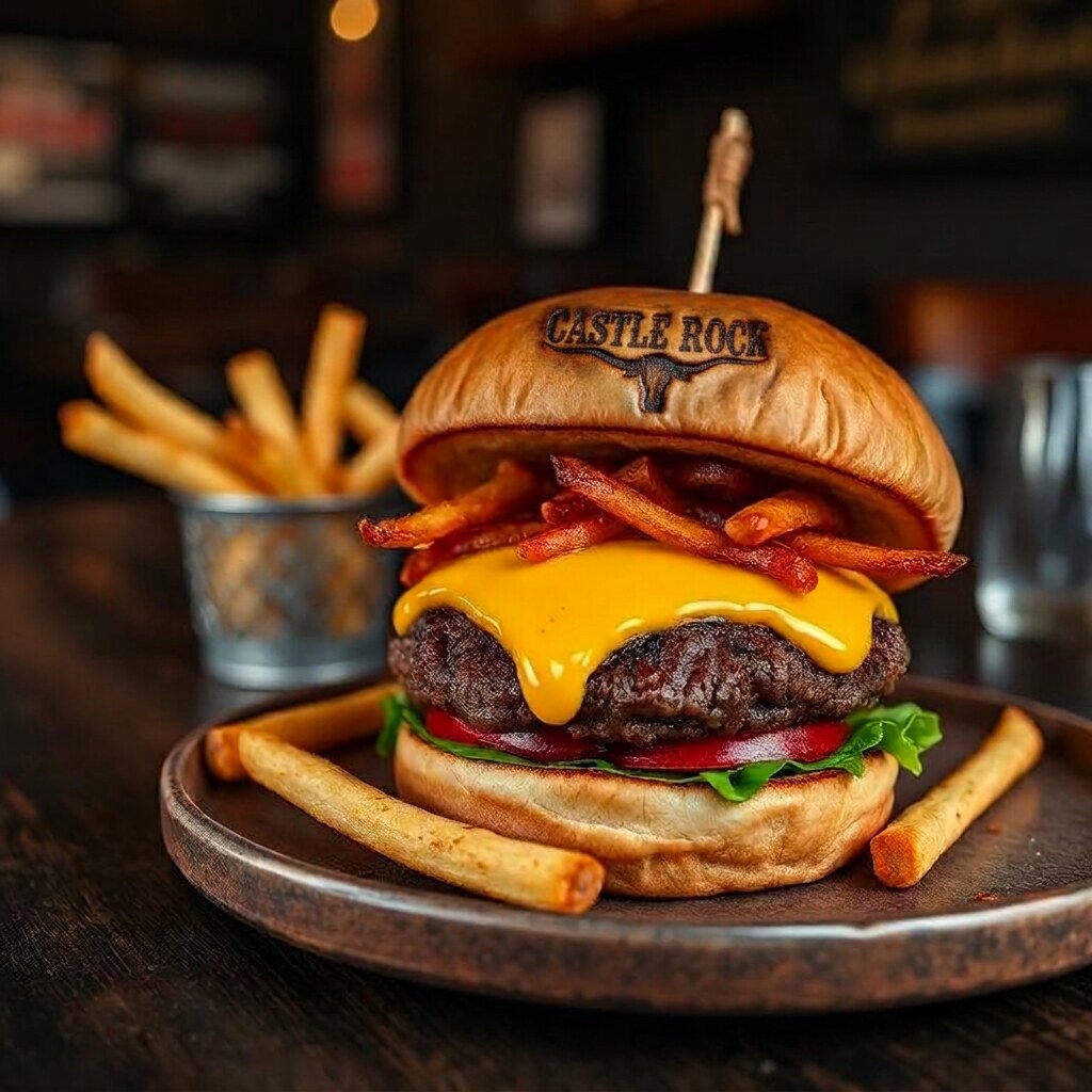 Classic cheeseburger with seasoned fries