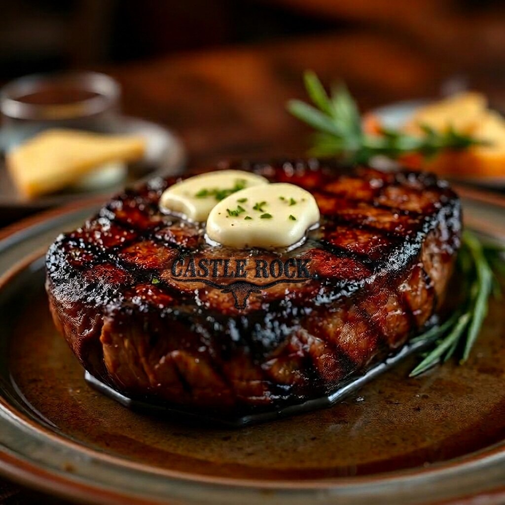 12 oz grilled ribeye basted with garlic herb butter